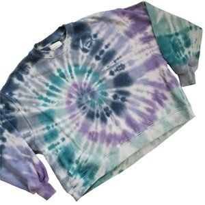 American Eagle Soft Fleece Tie Dye Purple Green Cropped Sweatshirt XS